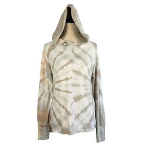 Womens Tie Dye Hoodie Tan Cream Raglan Thumbhole Pullover Medium Lightweight‎